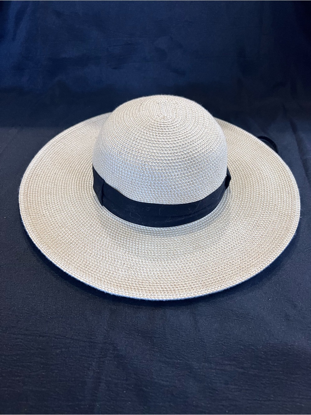 Women’s Wide-Brim Straw Sun Hat with Black Band - Neutral Solar Escape